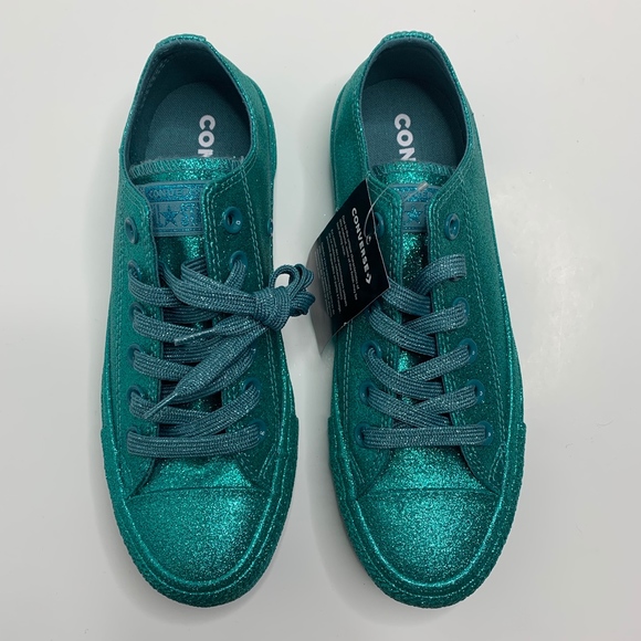 NEW Converse | Turquoise Glitter Low Tops size 7 - Picture 3 of 8
